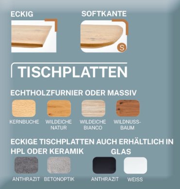 Koinor diningsystem tisch tischplatten n
